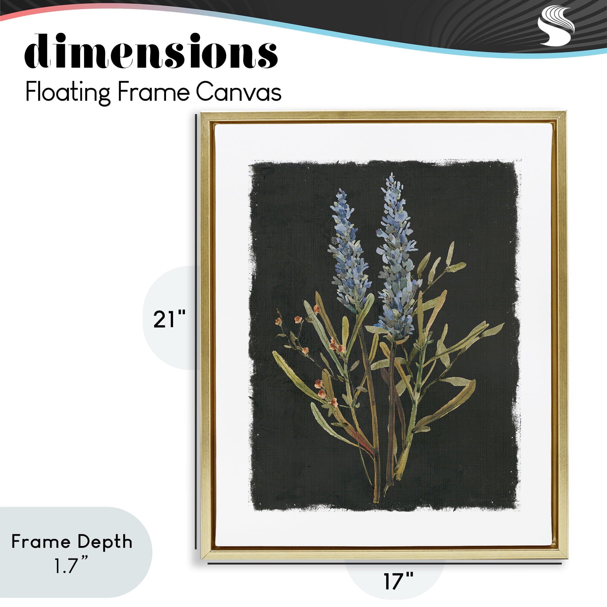 Stupell Industries Lavender Sprigs on Dark Background Gold Framed Floater Canvas Wall Art, design by Carol Robinson