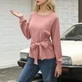 thumbnail image 4 of CQONEPT Women's Sweatshirts Tie Front Crewneck Pullover Tops Color Block Raglan Sleeve Tunic Tops Fall Winter Clothes Pink M, 4 of 6