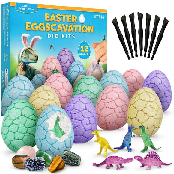 Kit de excavación de huevos de Pascua, mármol azul con piedras preciosas reales