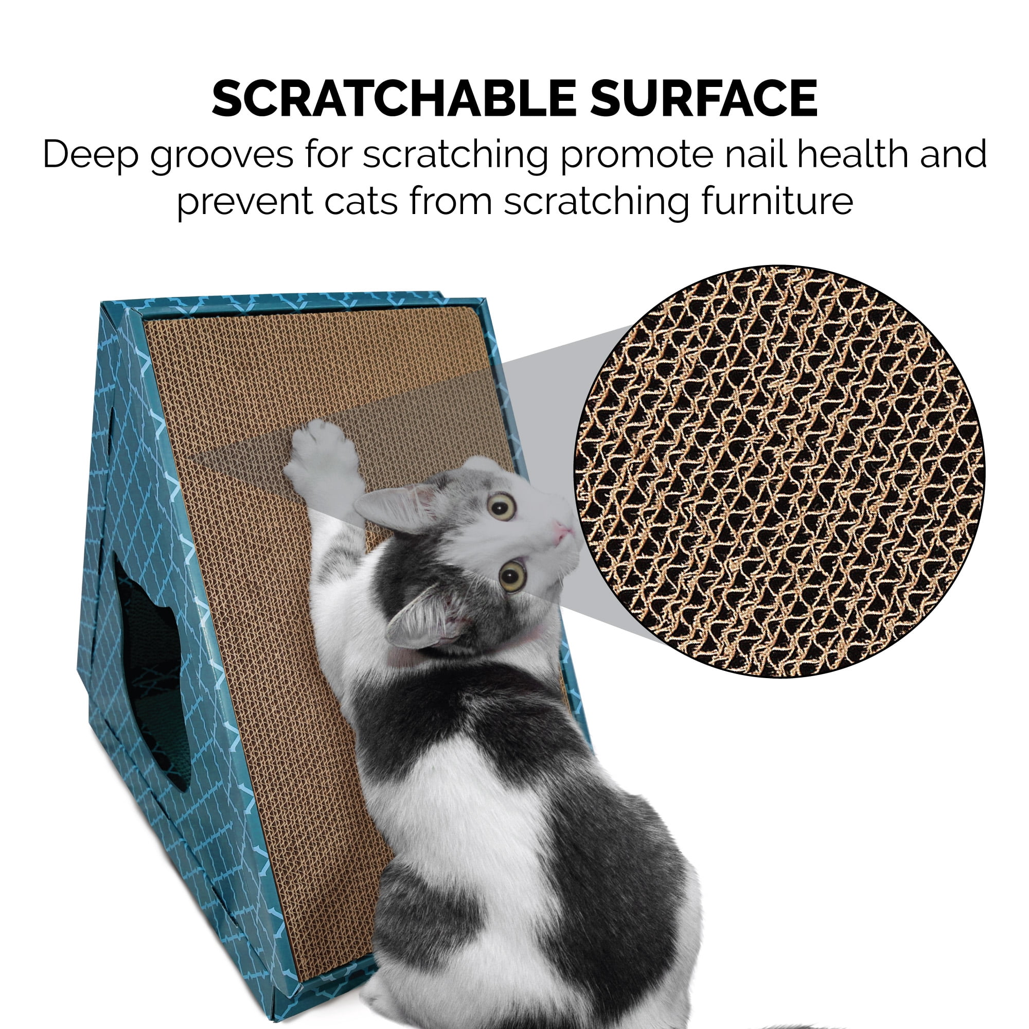 FurHaven Pet Cat Scratcher | Tiger Tent Corrugated Cat Scratcher House with Catnip, Seaglass