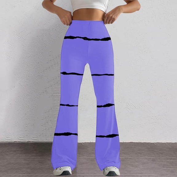 Maoxin Yoga Pants Women Tight Fitting Hip Hugging Shapewear Striped Flared Pants Yoga Pants Plus Size Yoga Pants for Women Purple S