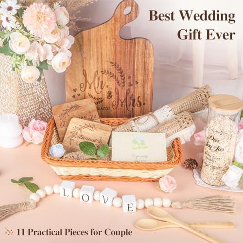 Mr and Mrs Cutting Board Basket Set Wedding Gifts for Couples, Anniversary Engagement Gift Newlyweds Gifts Kitchen Gift for Bride, Groom$$Home Decor, Kitchen, & Other