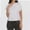 White, variant on Womens Short Sleeve Cropped T-shirts Summer Rolled Dolman Sleeve Crop Tops Casual Round Neck Solid Short Basic Tees