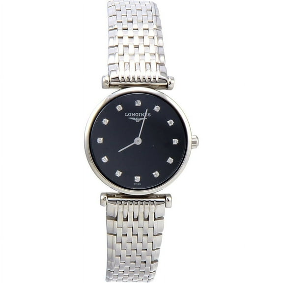 Longines Women's 24mm Steel Bracelet & Case S. Sapphire Quartz Black Dial Analog Watch L42094586