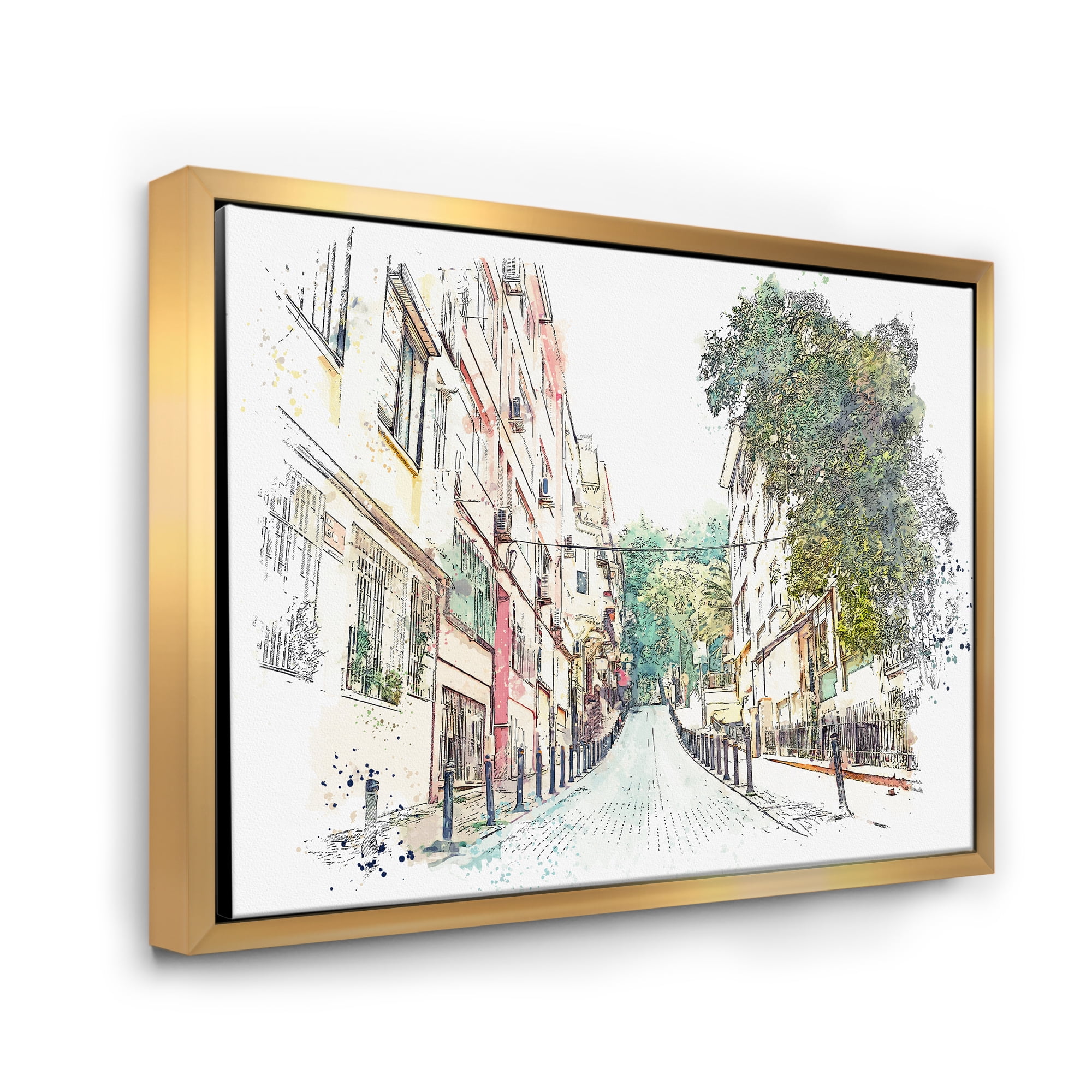 Traditional Street In City Istanbul 32 in x 24 in Framed Painting Canvas Art Print, by Designart