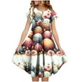 thumbnail image 1 of Vestido de verano para niña, de poliéster, con estampado de flores de Pascua, manga corta, cuello redondo, bolsillos con volantes, estampado de cuello redondo, 1 of 5