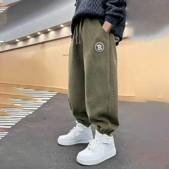 Piuwrlz Teen Sweatpants Boys Jogger Pants Corduroy Pant Khaki Size 15 Years