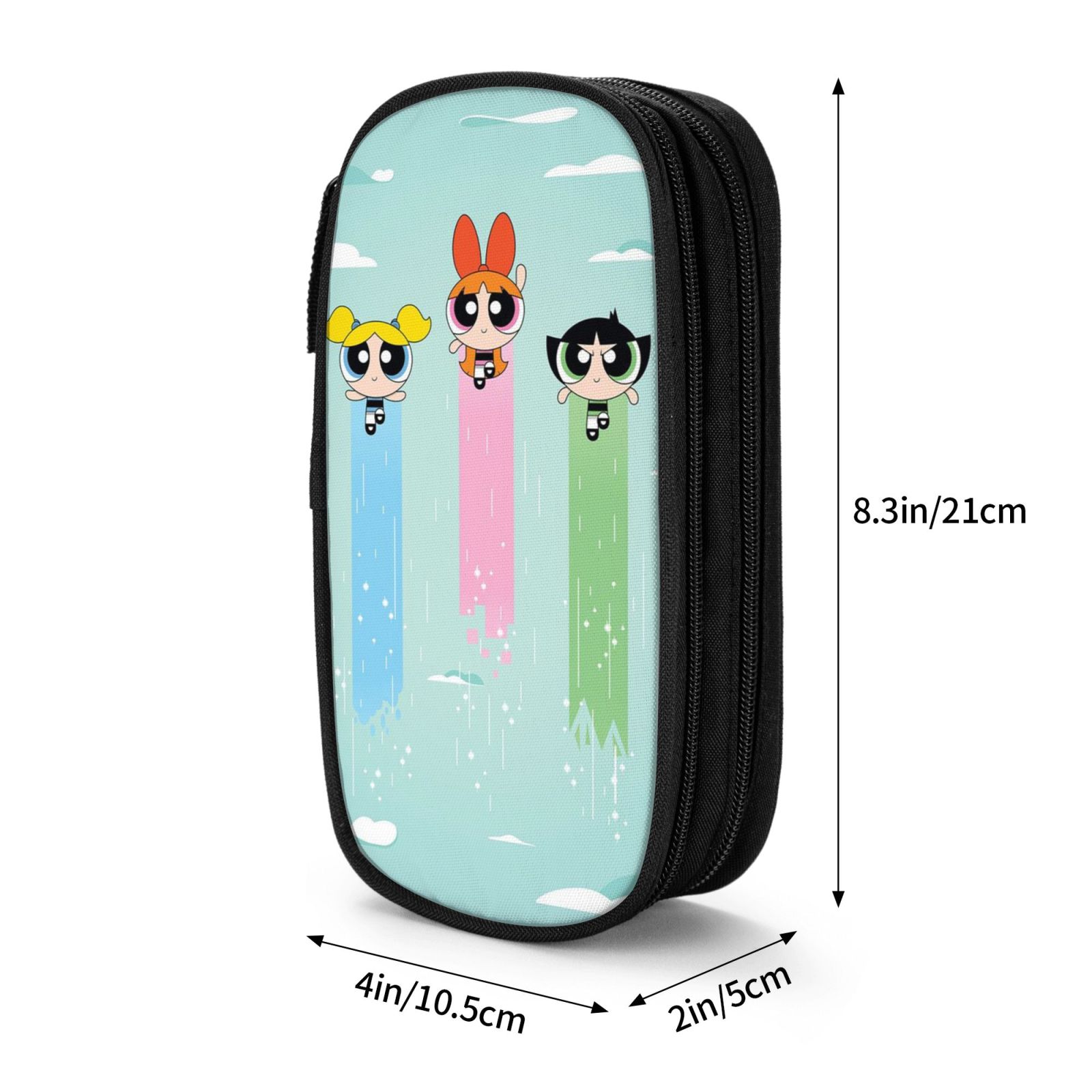 The Powerpuff Gi-rls Pencil Case Large Capacity Pencil Pouch Penbag Office Stationery Organizer Travel Makeup Bag Black