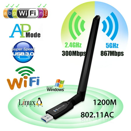 1200Mbps USB WiFi Adapter Dual Band 2.4/5GHz Wireless Network Network w/ Antenna Wi-Fi Antennas USB 3.0 For Desktop Laptop Win XP/7/8/10/Vista/Android,MAC