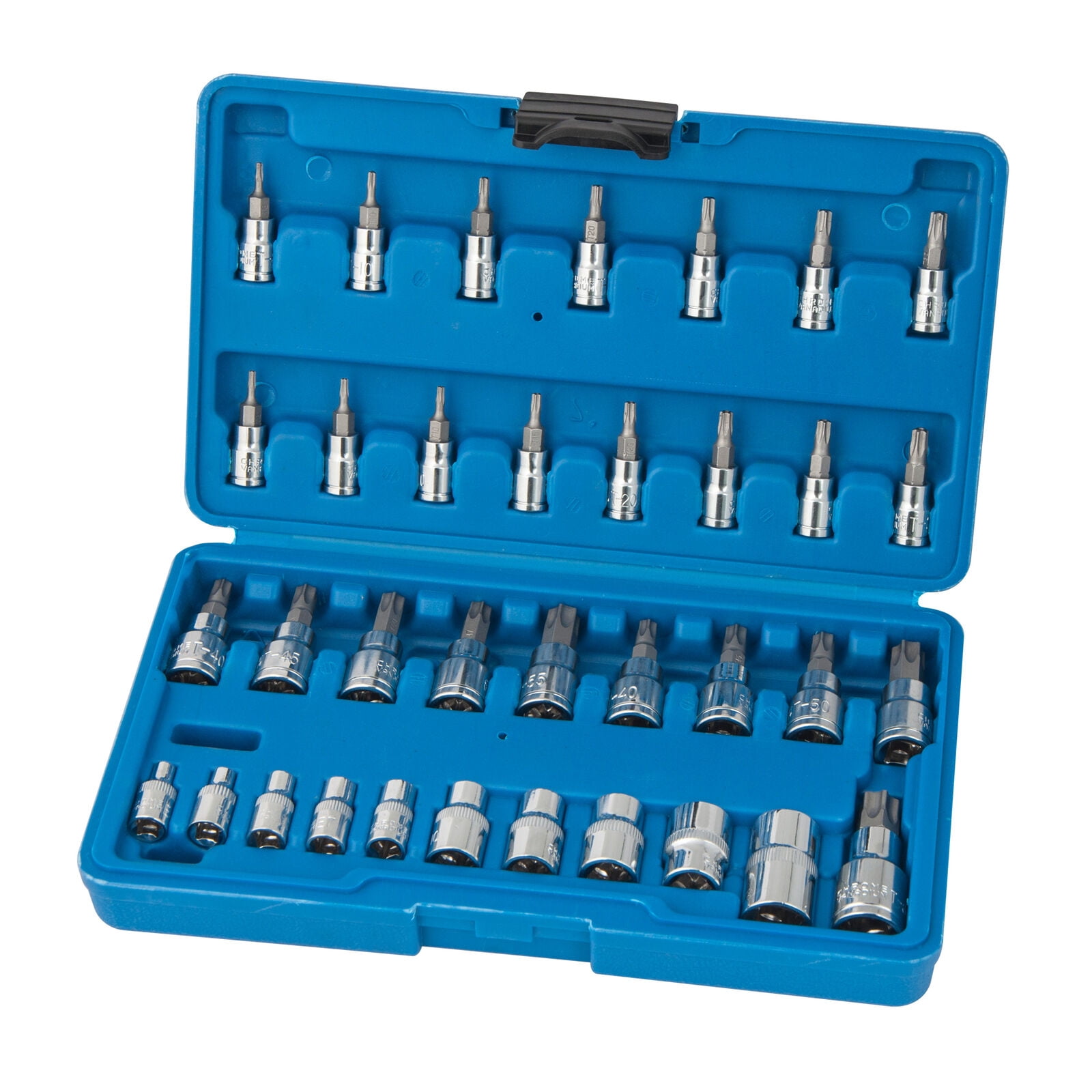 14 PCS E Torx Star Female Bit Socket Set 1/2 3/8 1/4 Drive E4 - E24 with Case 14 PCS E Torx Star Female Bit Socket Set 1/2 3/8 1/4 Drive E4 - E24 with Case