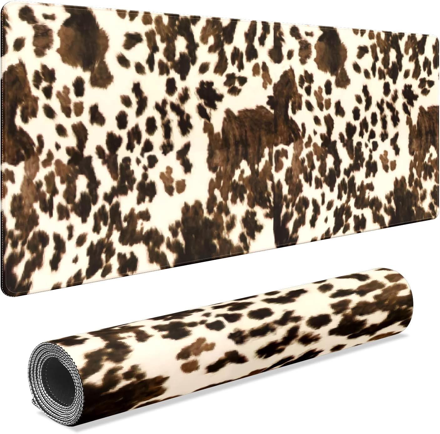 Brown Western Cow Print Desk Mat, Desk Accessory, Cute Workspace, Trendy Workspace, Trendy, 35.4x15.7in Large Gaming Mouse Pad, Cute Desk Topper, Pretty Desk Pad