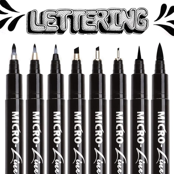 Dainayw-pincel de caligrafía, rotuladores para letras a mano, juego de rotuladores negros de 8 tamaños para bocetos de artistas, escritura técnica, dibujo artístico