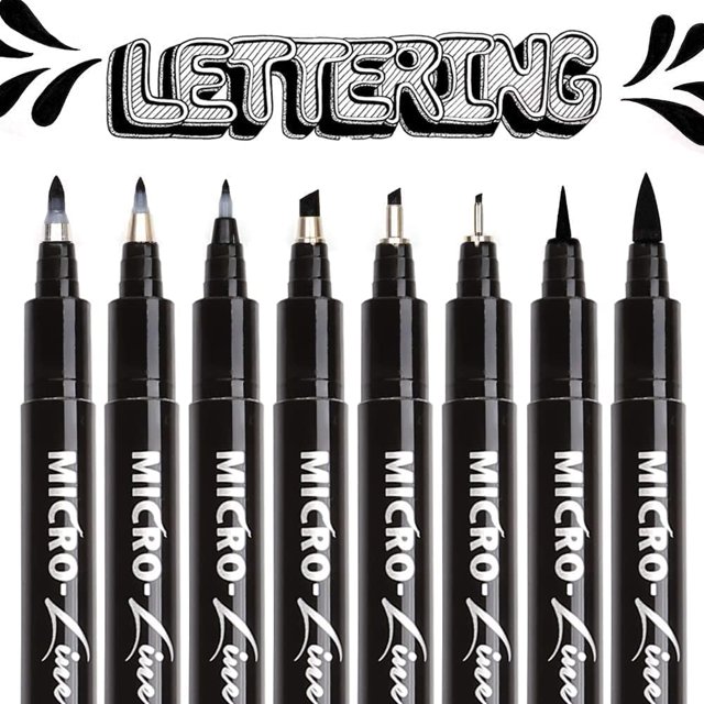 Dainayw-pincel de caligrafía, rotuladores para letras a mano, juego de rotuladores negros de 8 tamaños para bocetos de artistas, escritura técnica, dibujo artístico