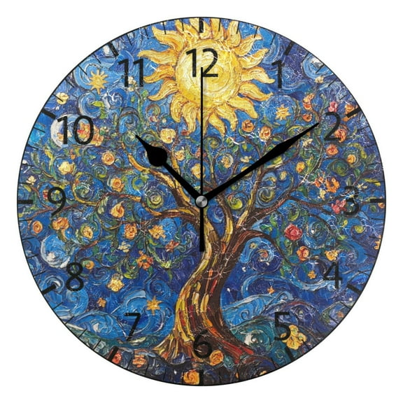 YAZAOO Decorative Wall Clock Size：25cm Radiant Trees Of Life Design Pattern Clock