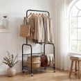 thumbnail image 2 of ELLEGNT Heavy-Duty Rolling Laundry Cart with Hanging Rod, Side Hooks & Storage Basket – Lockable Wheels, Black, 2 of 12