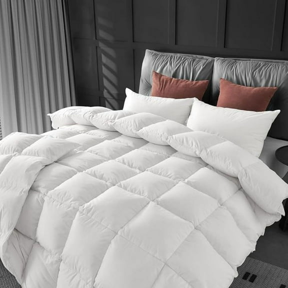Feather Down Comforter Queen Size - Winter Cream White Down Duvet Insert, Fluffy Warm Breathable Bedding, Ultra Soft Quiet with 8 Tabs (90" x 90")