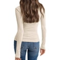 thumbnail image 3 of Long Sleeve Solid Color Women V-neck Slim Fit Polo Shirt, 3 of 5