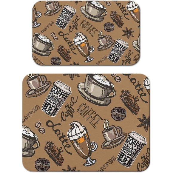 Lot de 2 Tapis pour Cafetière pour Comptoirs, Tapis de Séchage pour Vaisselle Ensemble de Tapis de Cuisine 18 X 24+19.5x12 Pouces; Tapis pour Machine à Espresso Tapis pour Cafetière pour Comptoir de Cuisine Ultra Absorbant et Antidérapant Coussin Motif Café