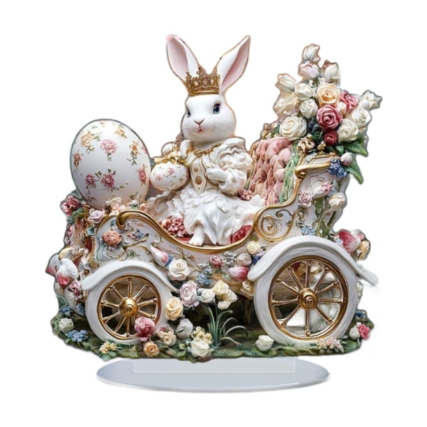 Decoración de huevo de conejo de Pascua 2D, adorno plano de escritorio, arte, artesanía, regalo de cumpleaños Estilo F