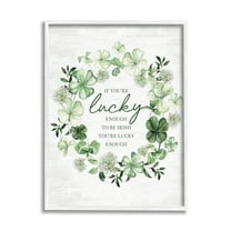 Stupell Industries Irish is Lucky Enough Wreath Botanical & Floral Painting White Framed Art Print Wall Art, 11 x 14