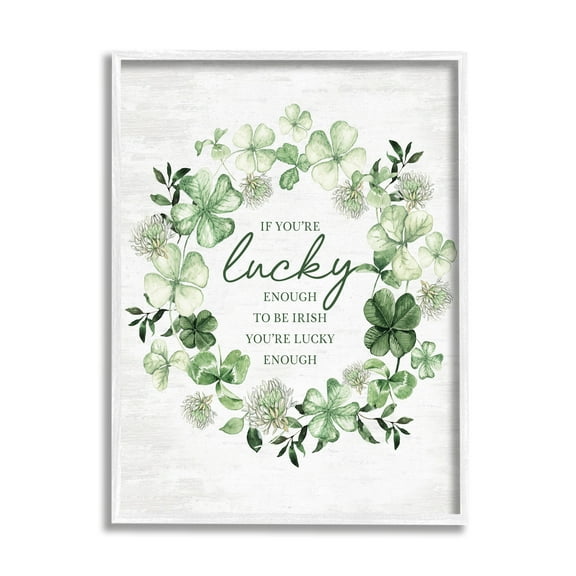 Stupell Industries Irish is Lucky Enough Wreath Botanical & Floral Painting White Framed Art Print Wall Art, 11 x 14