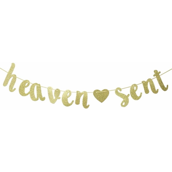 Heaven Sent Gold Glitter Banner for Baby Shower Party Decorations