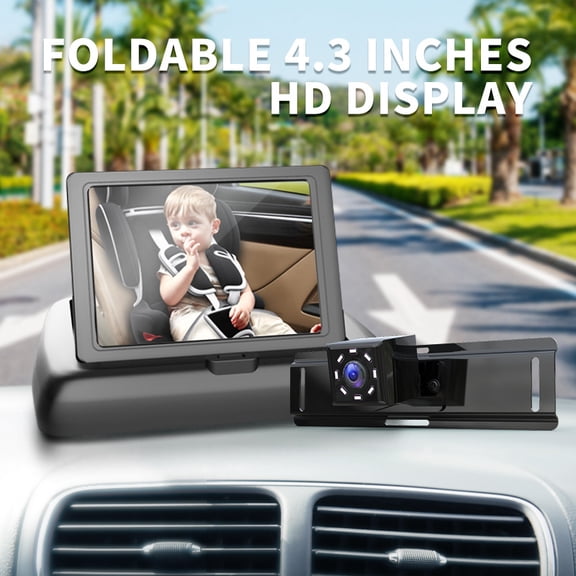 FZJUCX Baby Car Camera 4.3 Inch Foldable Display, HD 1080P Monitor with 8-LED Night Vision, 360° Adjustable Backseat Camera for Car SUV, Plug and Play for New Parents