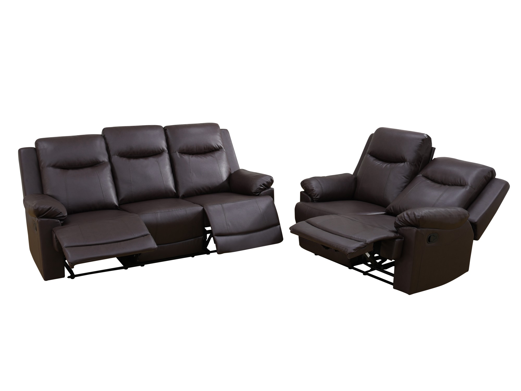 Gewnee Brown 2-Piece Multi-Functional Smart Sofa, Solid Wood Frame with Double-Layer Springs & Air Leather, Ergonomic Reclining for Living Room & Bedroom