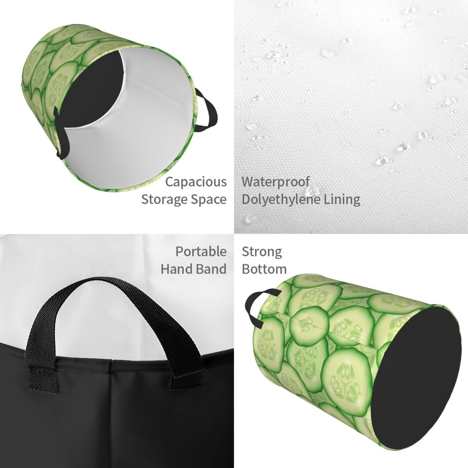 Large Laundry Basket with Handles - Cucumber Pattern funny Kids Baby Dirty Clothes Laundry Hamper for Bedroom Aesthetic