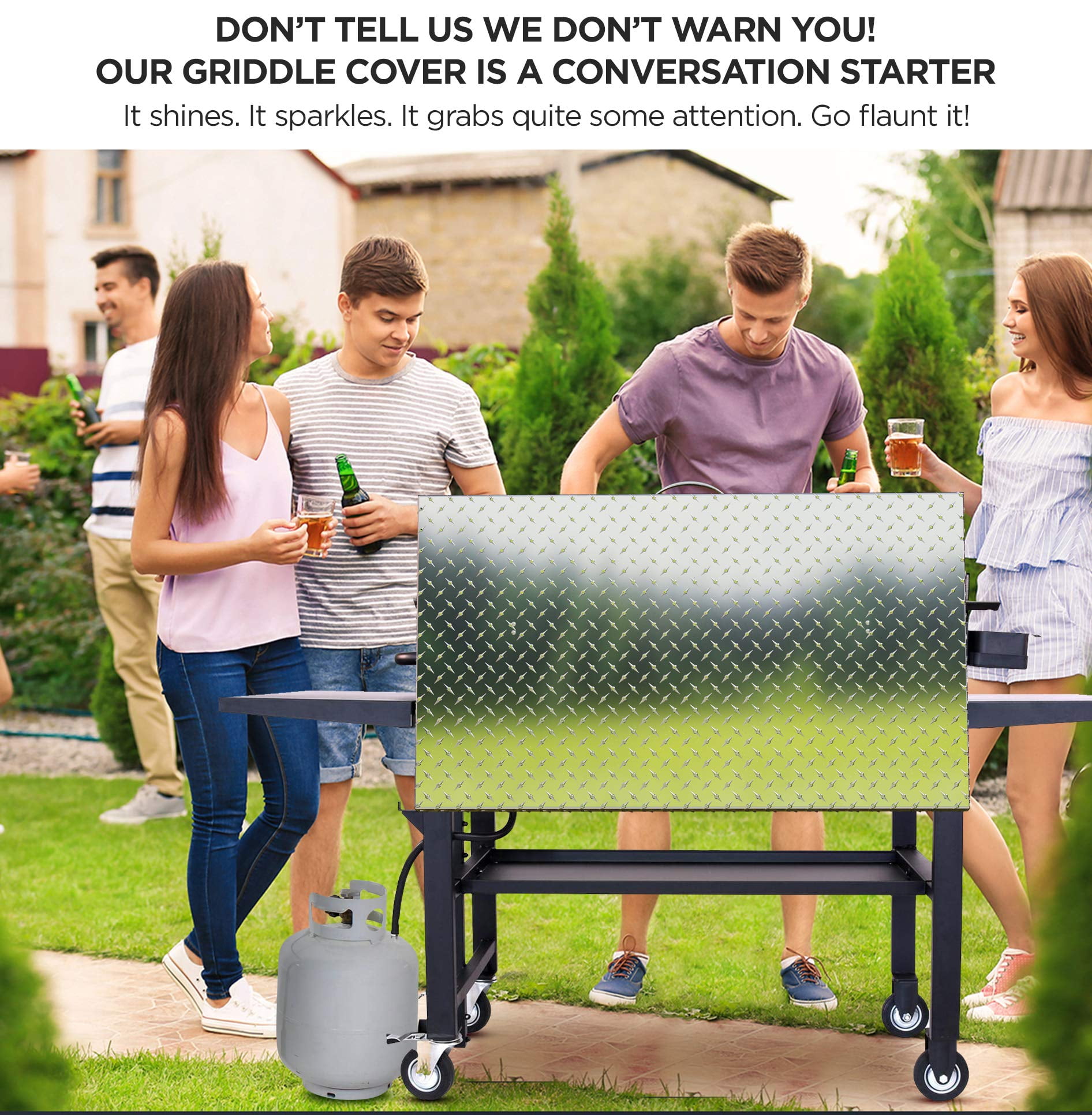 Griddle Cover 36" works for Blackstone Griddle 36 inch Waterproof Diamond Plated Lightweight Aluminum Hard Top Grill Lid with Stainless Steel Handle for Outdoor BBQ Hood Black Stone Grille