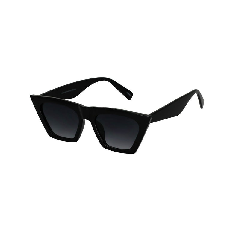 Square Retro Cat Eye Sunglasses - Black