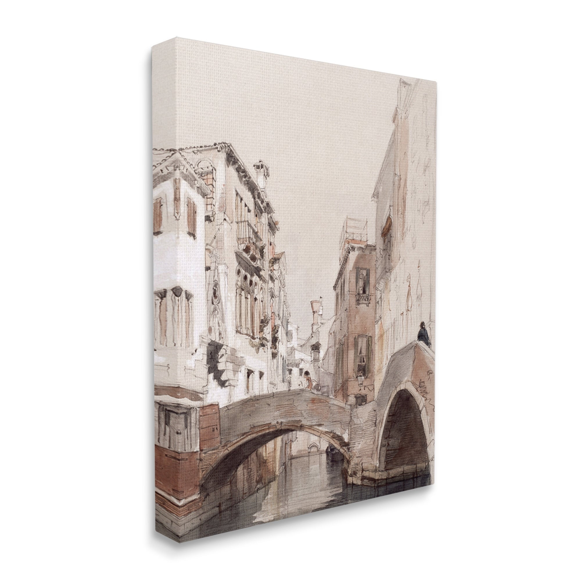 Stupell Industries Arched Bridge Over Canal Quaint Town Buildings Painting Gallery Wrapped Canvas Print Wall Art, Design by Lettered and Lined