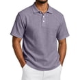 thumbnail image 2 of Dwelliawo Dress Capri Polo Shirts Men Breeze Short Sleeve Textured Work Golf Shirt Summer Casual Performance Collared Tshirts Light Purple 3xL, 2 of 5