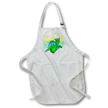 3dRose Green Dragon Twilight Flight, Medium Length Apron, 22 by 24-inch, With Pouch Pockets