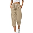 thumbnail image 3 of UKHCCC Women's Loose Fit Waffle Knit Capri Pants with Pockets Elastic Waist Drawstring Casual Summer Lounge Joggers Soft Cotton S-2XL, 3 of 9