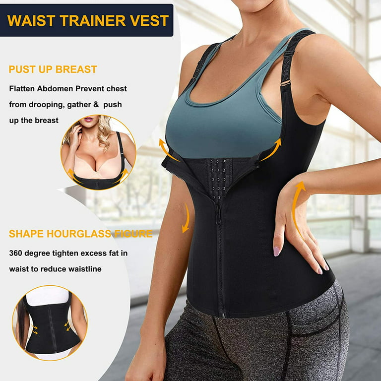 Eleady Women Waist Trainer Corset Tummy Control Underbust Body Shaper  Zipper Vest Waist Cincher Tank Top(Black Medium)
