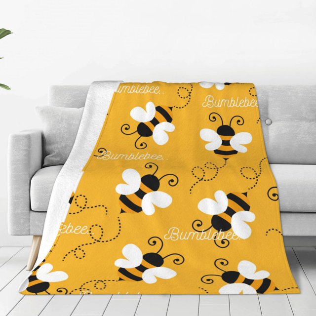 Balery Cute Bee Butterfly Yelllow Manta de Felpa Suave y Acogedora – Cobija de Franela Aterciopelada para Cama, Lavable y Cálida para Sofá, Mascotas, Transpirable-40"x30"