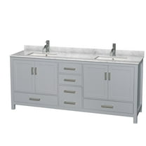 HomeStock Rustic Romance 80 Inch Double Bathroom Vanity in Gray, White Carrara Marble Countertop, Undermount Square Sinks, and No Mirror