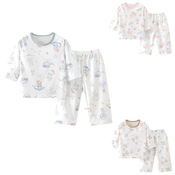 Asxite Toddler Fall Outfits Print 3/4 Sleeve Top Straight Leg Pants Casual Loose 2 Piece Set 7T