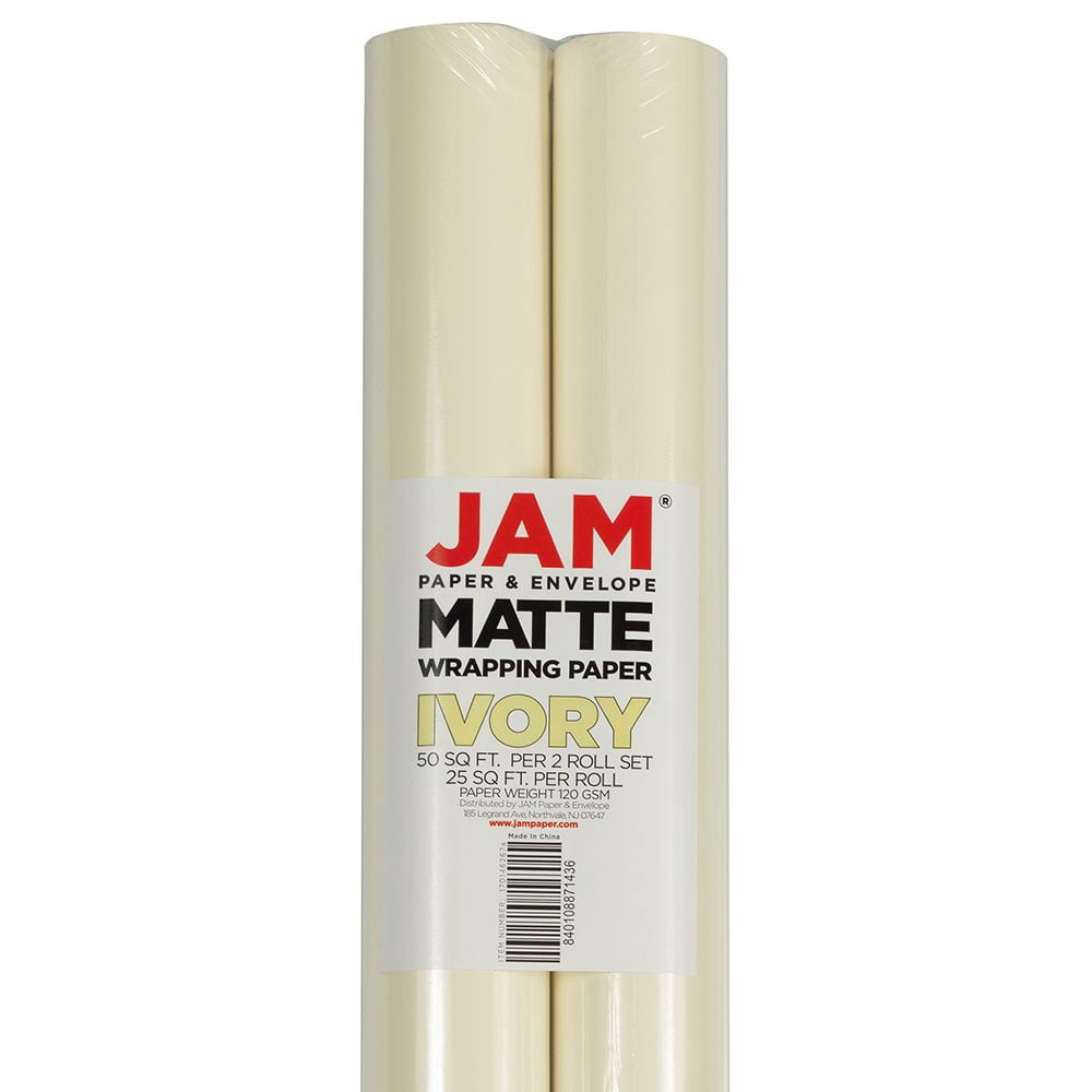 JAM Matte Ivory All Occasion Gift Wrap Papers, (2 Rolls) 50 sq ft.