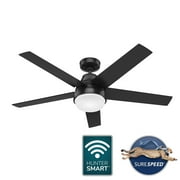 Hunter 52 inch Indoor Ceiling Fan with LED Light and Remote Control - Black Modern Smart Ceiling Fan, Standard Mount, 5 Blades, For Bedroom, Living Room, or Kitchen, Quiet- Aerodyne 51314, Matte Blac