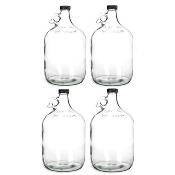 Glass Water Bottle, Includes 38 mm Polyseal Cap, 1 gal Capacity (Pack of 4)