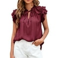 thumbnail image 2 of B91xZ Mode Été pour Femmes 2024 Col en V Manches Courtes Boutonné Hauts Décontractés Unis, Rouge L, 2 of 4