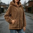 thumbnail image 6 of Tqcoqu Women's Sherpa Hooded Jacket, Full Zip Long Sleeve Fall Fleece Coat, Solid Color Winter Fuzzy Teddy Coats,Women's,Size S-XXL, 6 of 8