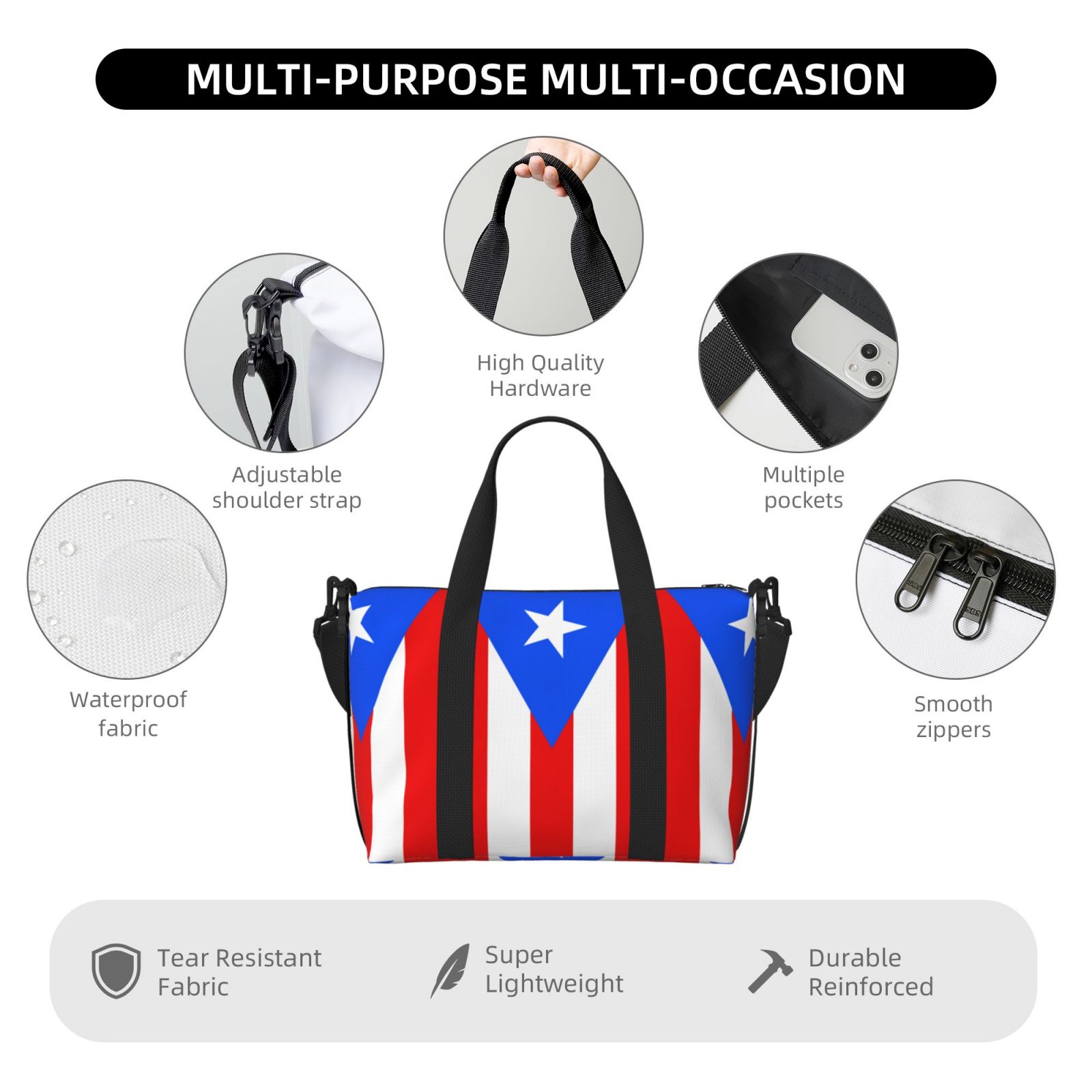 Women Men Pr Puerto Rico-Flag Gym Duffel Bag Travel Carry On Weekender Overnight Tote Personal Item Bag