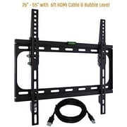Koramzi Tilt TV Wall Mount Bracket Fits 26-55" TV's 400x400 VESA Low Profile Ultra Slim Including Bubble Level & 6ft. HDMI Cable &-(Black)- KWM989T