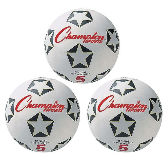 Champion Rubber Soccer Ball Size 5 White/Black Pack of 3 CHSSRB5-3