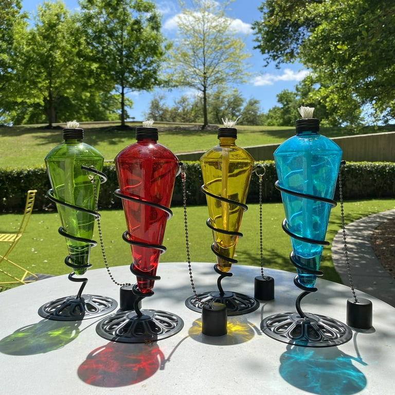 Glass Citronella Torches Set Of 4, 12 Oz Outdoor Jamaica