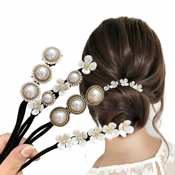 VANIDO Hair Bun Maker For Women Pearl Flower French Twist Hairstyle Donut Lazy Hair Curler Bun Clips Hair Accessories For Women Girls Kids