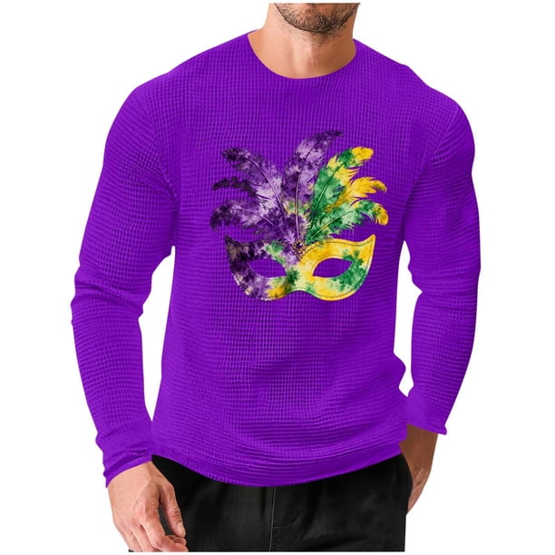 Mens Casual Camisetas de Manga Larga Cuello Redondo con Estampado de Carnaval, Suelto Elástico Top de Fitness para el Uso Diario